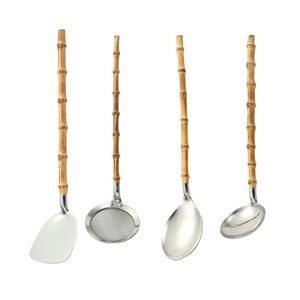 Cross-border Japanese <b>kitchenware</b> 304 stainless steel spatula set with natural bamboo handles, spoon, strainer, oil strainer - Product Image 5