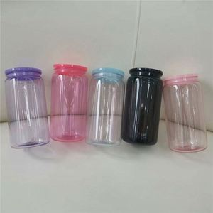 Bonbons Colorés 16Oz En Plastique Peut Gobelet Blanc Macaron Métal Bière Peut Gobelet Avec Couvercles - Product Image 3