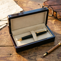 Boîte à stylos en bois de palissandre avec finition laquée brillante, doublure en velours crème, logo personnalisé, boîte de rangement de luxe pour stylos, cadeau d'entreprise