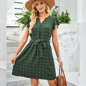 Gaun Kasual Kerah V Musim Panas Wanita Elegan Pakaian Bordir Vintage Dresses Retro 1950S 60S Wanita