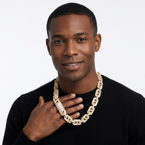 LAX DIORE JEWELS Cadena de Eslabones Cubanos Geométricos Gruesos de 14 mm con Diamantes Baguette Engastados para Hombre, Chapado en Oro Rosa sobre Plata, Collar Hip Hop - Product Image 1
