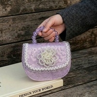 Sac à main en PU écologique chic style princesse avec fleurs en perles, sac bandoulière léger et tendance avec poignée en perles