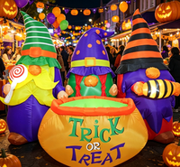 Ensemble de Décorations Gonflables de Gnomes d'Halloween avec Chapeaux Pointus Tricolores pour l'Entrée, Modèle d'Affichage Lumineux pour une Ambiance Festive