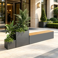 Banc de jardin moderne pour l'extérieur, idéal pour les hôtels, les centres de villégiature, les parcs et les jardins - Acier gris anthracite avec assise en bois et jardinières