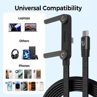 Câble de charge rapide tressé PD 240W avec support de téléphone pliable, cordon de chargeur USB-C vers USB-C durable, cordon de type C pour ordinateur portable