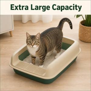 Bac à litière pour chat semi-fermé extra large, anti-éclaboussures, en plastique, facile à nettoyer, grande capacité, rectangulaire, pour chats - Product Image 1