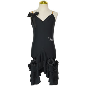 Vennystyle 2024 été nouvelle <span class=keywords><strong>combinaison</strong></span> de danse latine robe Rose noire bretelles suspendues ensemble de costumes de scène de fille adultes latins - Product Image 1
