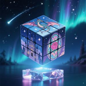 Cubo Mágico Personalizado 3x3, Rompecabezas <span class=keywords><strong>de</strong></span> Fantasía con Diseño <span class=keywords><strong>de</strong></span> Castillo <span class=keywords><strong>de</strong></span> Dragón y Cielo Aurora - Product Image 1