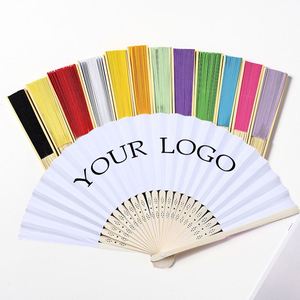 Éventails pliants en bambou personnalisés avec logo imprimé, éventails en bois blancs pliables pour mariage, vente en gros - Product Image 1