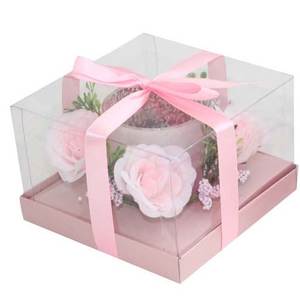 Bougie en verre rose avec fleurs, décoration de table élégante pour la vaisselle de fête - Product Image 2