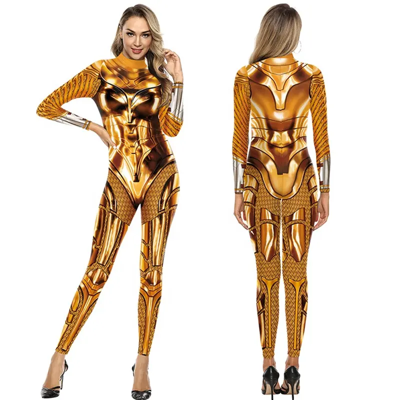 Cool Movie Cosplay Zentai Suit Gold Armor Print Costume Halloween Performance Wear Tv&movie Costume For Women