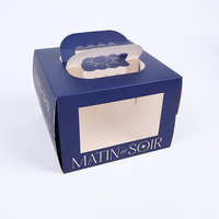 Boîte-cadeau en carton personnalisée, bleu marine, laminée mate, recyclable, résistante à la graisse, matériaux de qualité alimentaire, emballage de gâteaux, luxe