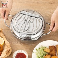 Sartén para freír tempura sin recubrimiento con control de temperatura y tapa, y rejilla escurridora de aceite, olla para freír profunda de acero inoxidable 304