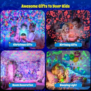 Proiettore Luce Notturna per Bambini <span class=keywords><strong>One</strong></span> Fire con Telecomando, Timer, Rotazione a 360°, 3 Pellicole <span class=keywords><strong>di</strong></span> Proiezione, 18 Modalità Luminose, 8 Canzoni Ninna Nanna, Natale - Product Image 4