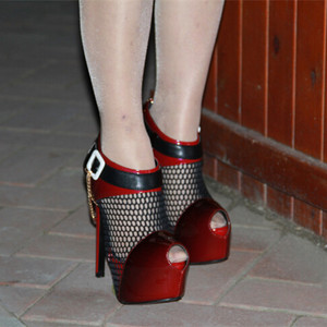 14cm Heels Women Stiletto Dress <b>Shoes</b> extreme High Platform Heels Fishnet Sandals Summer Metallic Chain Peep Toe Pumps for Women - Product Image 5