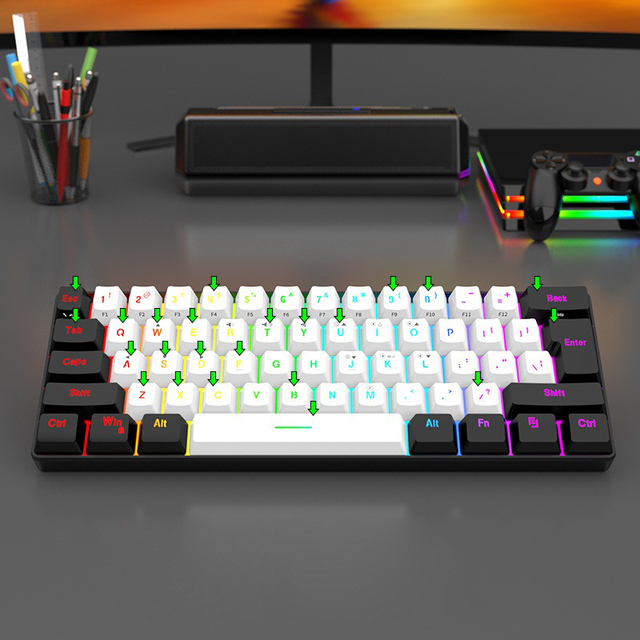 K60 Wired Mechanical Keyboard Hot-swappable Mechanical Keyboard 60% White and Black Mechanical Keyboard