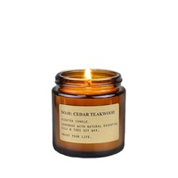 Bougie parfumée en cire de soja dans un bocal en verre ambré, parfum cèdre et bois de teck, décoration d'intérieur avec couvercle