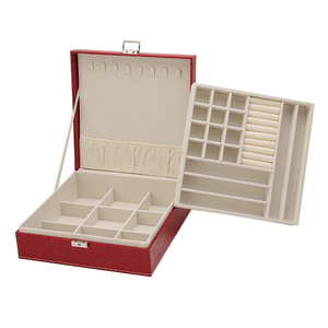 Wholesale Double Layer Leather Crocodile Pattern Jewelry Storage Box Bracelet Necklace Ring Multilayer Jewelry Box