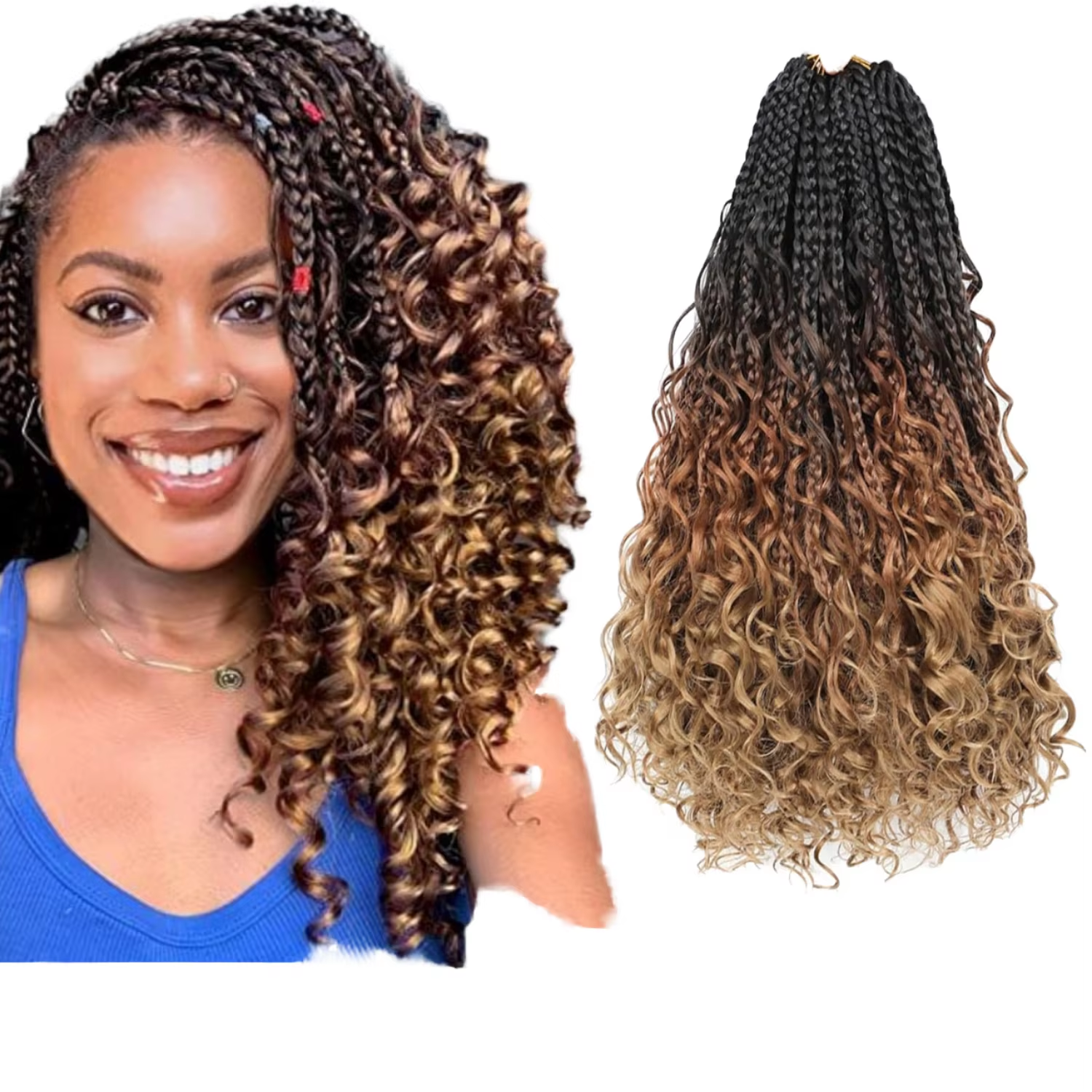 Оптовая продажа от фабрики BELEZA Goddess Locs грязная коробка косы вязаные крючком богемные волосы кудрявая предварительно зацикленная бохо-речная коробка плетеная