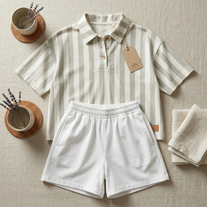 Ensemble de shorts pour garçons en tissu tricoté d'été décontracté 100% coton, motif géométrique coloré - Product Image 2