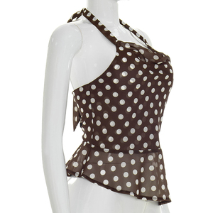 ViViblook J26TP107 Nouveau débardeur d'été pour femme, style licou dos nu, imprimé à pois, sans manches, décontracté - Product Image 4