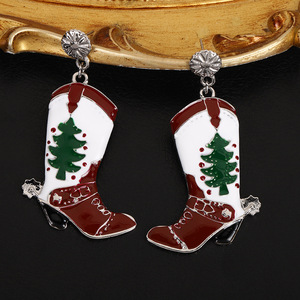 Christmas Cowboy Boot Drop Earrings Zinc Alloy Party Jewelry Red <b>White</b> Green Tree Design - Product Image 2