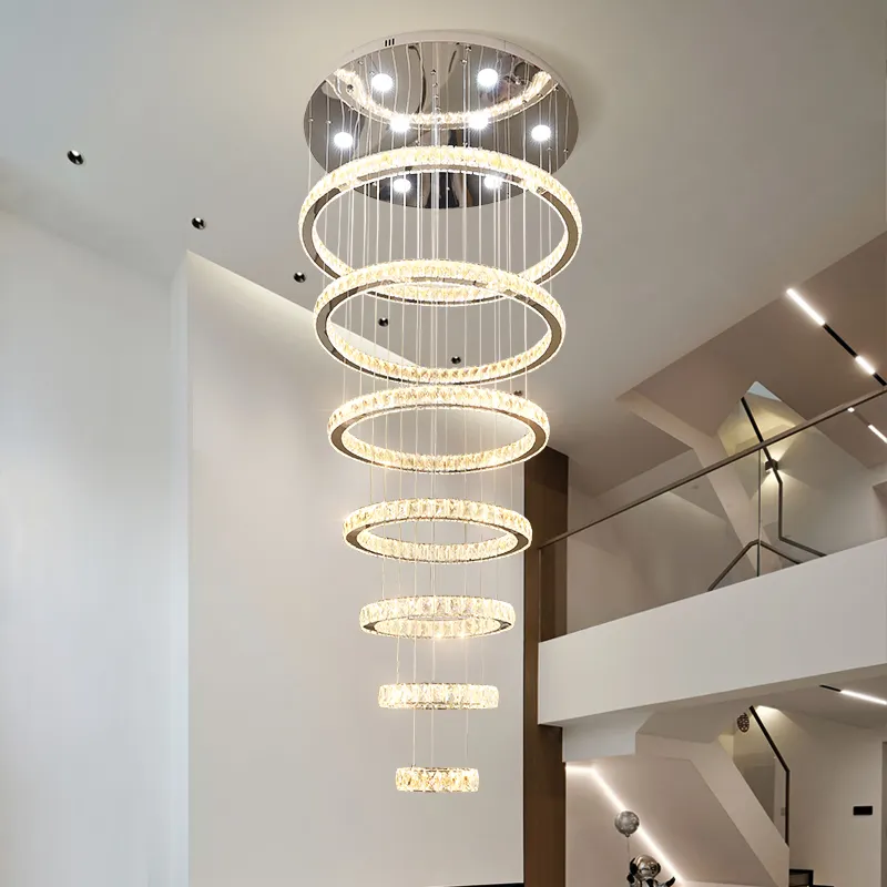 Long Modern Crystal Chandeliers For Villa Entryway Restaurant Bar Home Hotel Decoration Hanging Light Fixtures