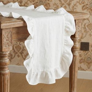 Runner da Tavola con Bordo Ondulato e Volant, 72 Pollici, in <span class=keywords><strong>Cotone</strong></span>, Lavabile, Stile Rustico Shabby Chic, Decorazione per Casa e <span class=keywords><strong>Cucina</strong></span>, Colore Personalizzabile - Product Image 1