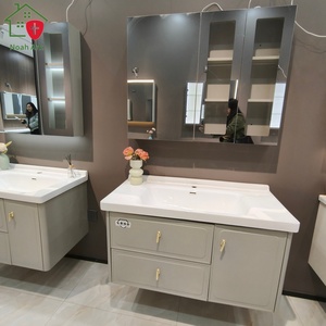 White bathroom cabinet storage mirror cabinet glass display cabinet white countertop sink hanging cabinet body - Product Image 5