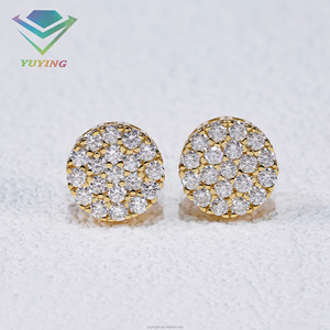 VVS <b>moissanite</b> diamond Gold plated 925 sterling sliver Claw setting Pass diamond tester GRA certificate Round <b>earrings</b> Unisex - Product Image 2
