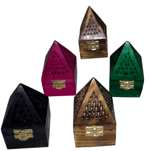 Quemador de Incienso de Madera en Forma de Pirámide, Diseño Árabe, Hecho a Mano, Venta al Por Mayor de Fábrica, con Caja de Regalo para Hogar u Oficina - Product Image 1
