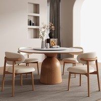 Tables et chaises de salle à manger rondes en bois massif et marbre, style moderne et luxueux, 4, 6 ou 8 places, design de meubles de cuisine et de restaurant de style farmhouse