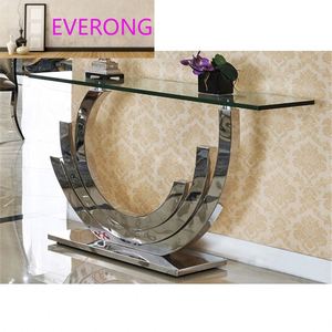Mesa <span class=keywords><strong>de</strong></span> Consola <span class=keywords><strong>de</strong></span> Mármol con Patas <span class=keywords><strong>de</strong></span> Acero Inoxidable y Vidrio Templado - Product Image 3