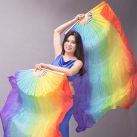 SHEDANCES Oriental Arabe Égyptien Danse Du Ventre Costume Accessoires 1.8m Teint À La Main Arc-En-Bambou Flux Pure Soie Fan Voiles pour Adultes