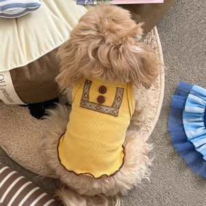 Cute Knit Vest For <b>Dogs</b> Yellow With Brown <b>Buttons</b> Pet Clothes - Product Image 1