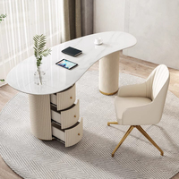 Table de Bureau de Luxe Moderne, Bureau d'Accueil et de Salon avec Plateau en Marbre Blanc