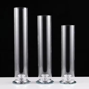 Tube en verre sans fond avec support de bougie, chandelier en verre transparent, bougeoir hurricane pour la décoration de table de mariage - Product Image 5
