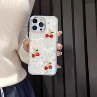 Coque de téléphone portable antichoc en PCTPU style Ins avec perles, strass, nœud et petit ours pour iPhone 17 Pro Max/16 Pro/13/14