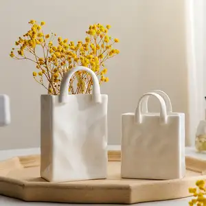 กระเป๋าเซรามิกและแจกันพอร์ซเลนจัดดอกไม้แห้งสำหรับตกแต่งบ้านสมัยใหม่