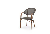 Ensemble de salle à manger d'extérieur moderne avec chaises en aluminium à structure en maille Textilene et table ronde en fer pour hôtel, patio, balcon, loisirs