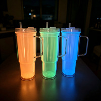 Grande tasse à eau en plastique de 40 oz, double paroi, luminescente dans le noir, pour boissons froides et jus, livrée avec paille et possibilité d'ajouter des paillettes DIY