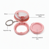 Compact cosmétique vide recyclable rose avec miroir et porte-clés, 53x23mm, capacité 5g, boîtier ABS, insert PP, vente en gros OEM