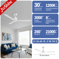 Ventilateur de plafond 1stshine silencieux à moteur DC, en plastique blanc, à haut débit d'air, 52 pouces, avec commande intelligente par application, sans lumière