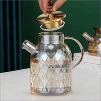 Bouilloires à thé en verre borosilicate à motif diamant de 1000 à 1800 ml, 1000 ml, 1500 ml, 1800 ml, pichet à eau résistant à la chaleur avec couvercle et poignée