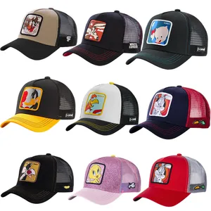Unisex moda karikatür örgü şapka s özel işlenmiş şapka % 100% pamuk spor 5 Panel sıkıntılı Gorra Trucker örgü şapka