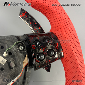 Volant personnalisé en fibre de carbone forgée rouge avec poignées en cuir rouge pour Volkswagen R32 MK5 Rabbit 2008 GTI Golf R Jetta - Product Image 4