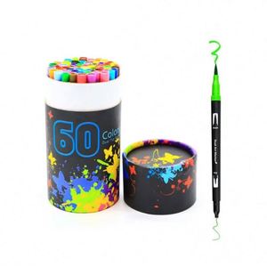 Wholesale Two-Head Watercolor <b>Pen</b> Set 60-<b>Color</b> Children's Washable Art Markers Soft Cylinder Box for Drawing - Product Image 5