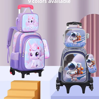 Sac à dos scolaire à roulettes de haute qualité pour enfants, ensemble de 3 pièces, sac à déjeuner en nylon respirant à motif de dessin animé pour étudiants