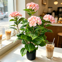 Buisson d'hortensia rose poudré artificiel en pot plastique, durable, à simulation réaliste, pour décoration moderne de ferme, maison, café et boutique