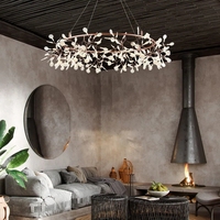Luminaires suspendus circulaires modernes Firefly pour hôtel, salon, restaurant, cuisine, lustre en forme de branche d'arbre en or rose et noir